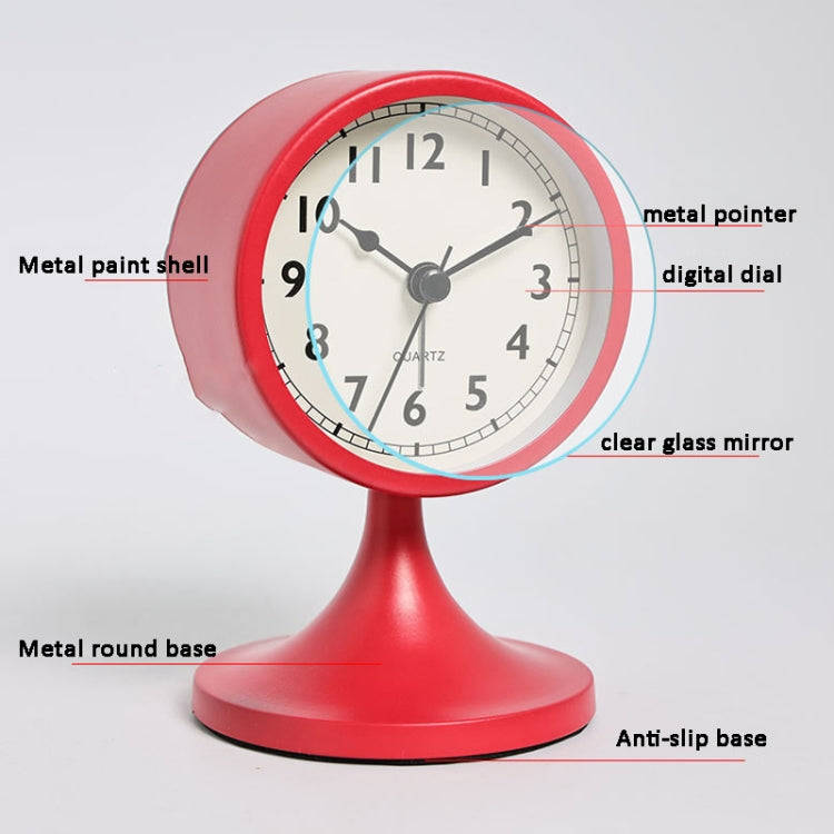 Metal Retro Silent Table Alarm Clock Student Bedside Clock With Night Light(Black)