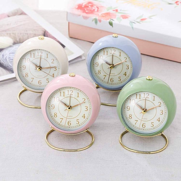 Round Metal Clock Silent Children Electronic Alarm Clock with Light(Green)