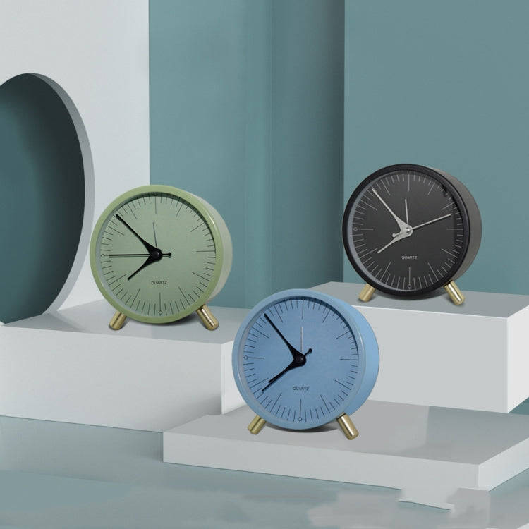 Metal Quartz Alarm Clock Simple Silent Desktop Round Pointer Living Room Clock(Black)