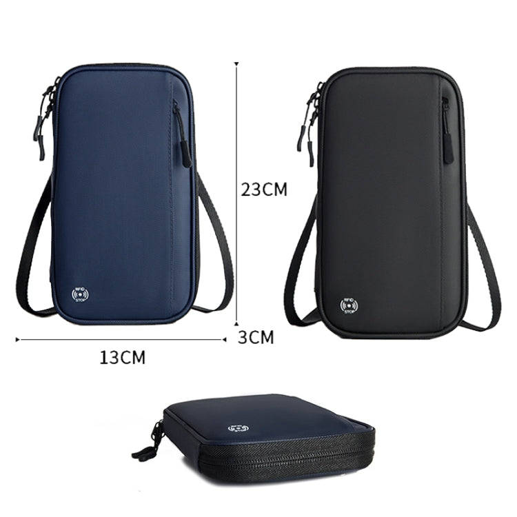 Travel Handheld ID Bag RFID Waterproof Multi-Card Neck Passport Case(Blue)