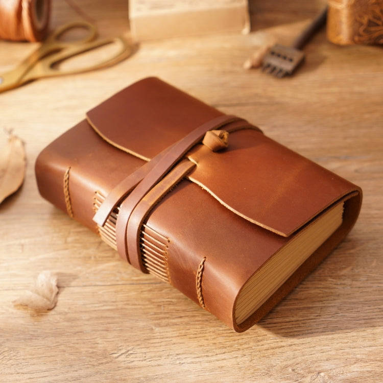 Genuine Leather Retro Notebook Diary Thickened Sketchbook Notepad(Crazy Horse Brown)
