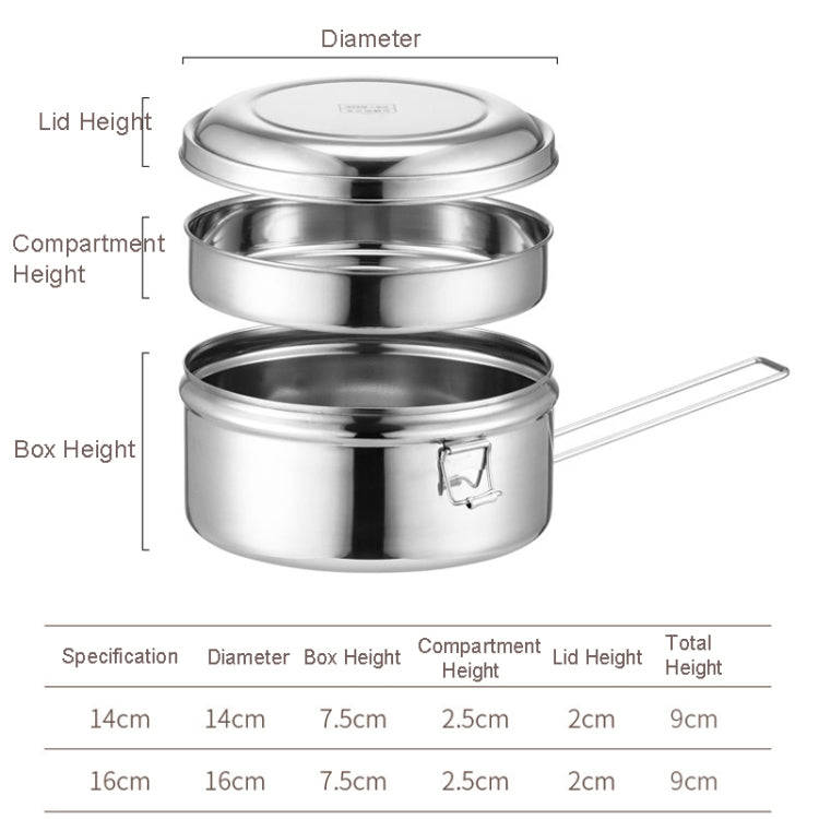 16cm Double Layer 304 Stainless Steel Round Lunch Box