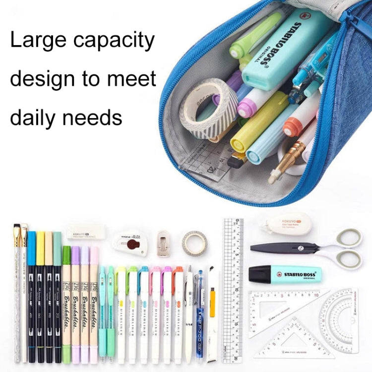 Large Capacity Upright Pencil Case Portable Office Exam Stationery Bag(Blue)