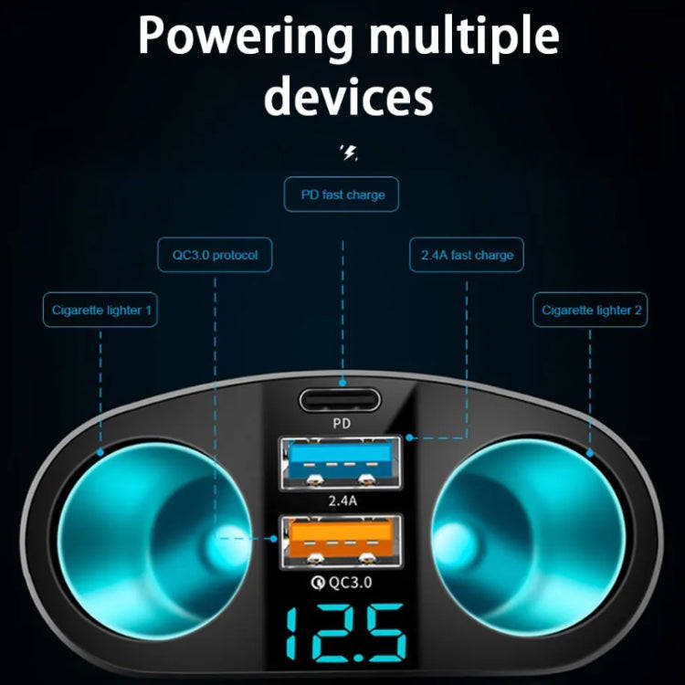 Dual USB Type-C Real-time Digital Display Cigarette Lighter Expansion Car Charger, Model: 66W Dua...