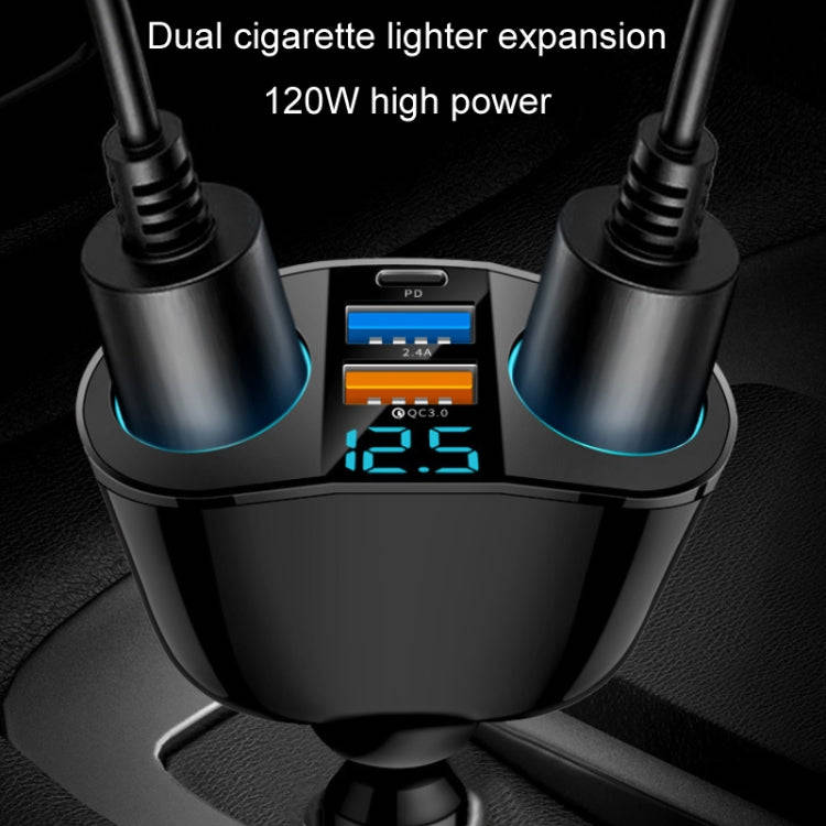 Dual USB Type-C Real-time Digital Display Cigarette Lighter Expansion Car Charger, Model: PD+QC3....