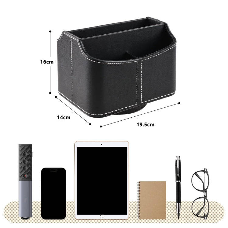 360 Degrees Rotating Desk Organizer Storage Box PU Leather Remote Control Holder, Style: Antique ...