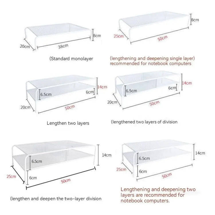 Computer Monitor Elevated Bracket Desk Wrought Iron Rack Organizer, Spec: Double Layer Split