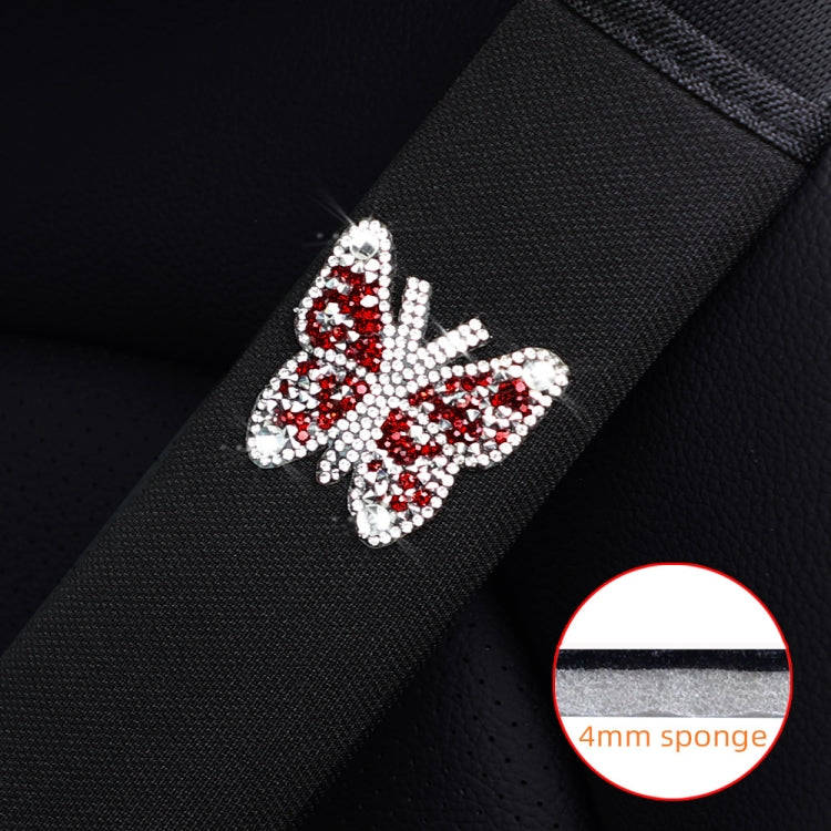 Car Seat Belt Cover Diamond Butterfly Shoulder Strap Cushion Cover 6.5x23cm(Black and Red)