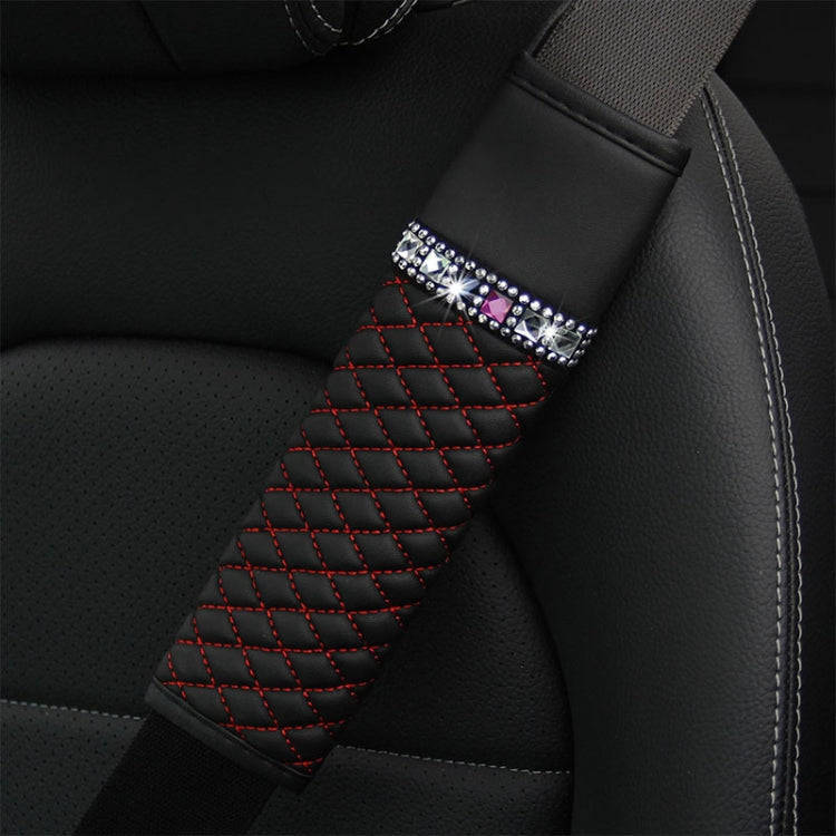 Car Leather Seat Belt Cover Shoulder Pads with Bling Diamonds 6.5x23cm(Black and Red)