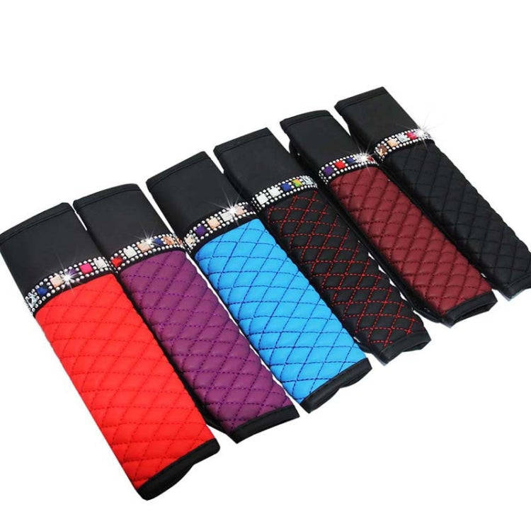 Car Leather Seat Belt Cover Shoulder Pads with Bling Diamonds 6.5x23cm(Black and Red)