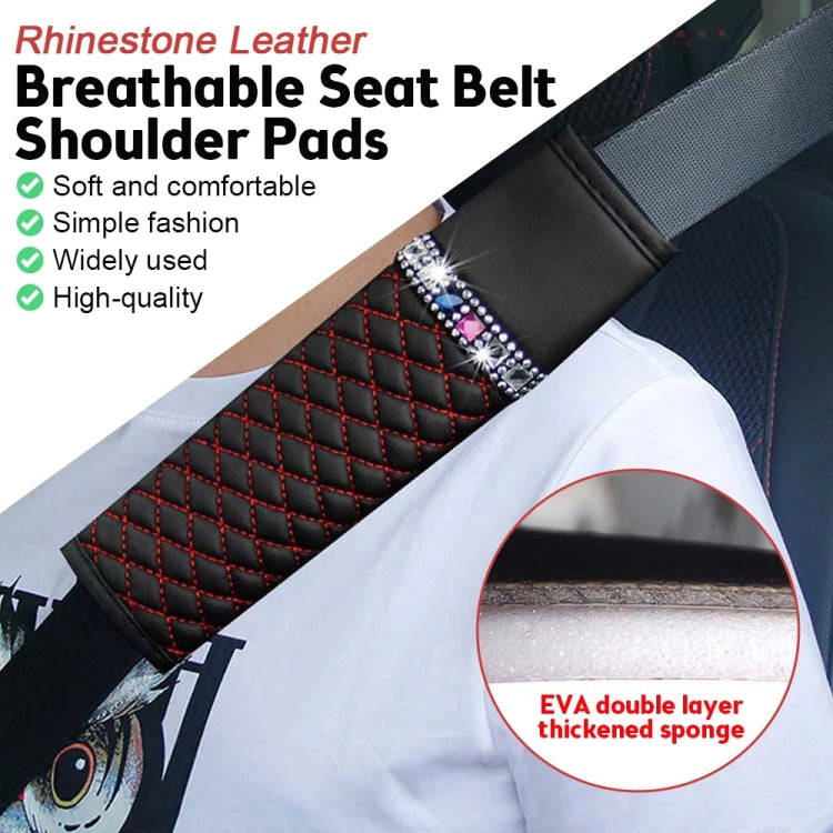 Car Leather Seat Belt Cover Shoulder Pads with Bling Diamonds 6.5x23cm(Black and Red)