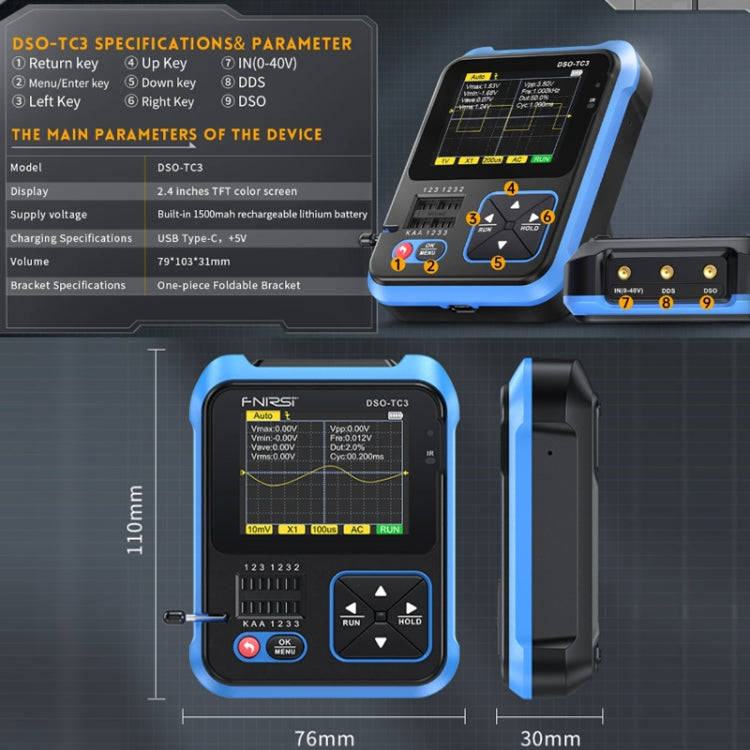 FNIRSI 3 In 1 Handheld Digital Oscilloscope LCR Transistor Tester, Specification: Upgrade