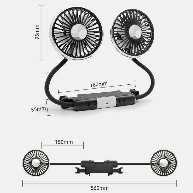 Car Double-head Hose Seat Fan with Light(Black)