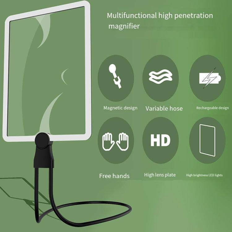 8039-5 LED Light Multifunctional Charging Hanging Neck Handheld Reading Magnifying Glass(Black)