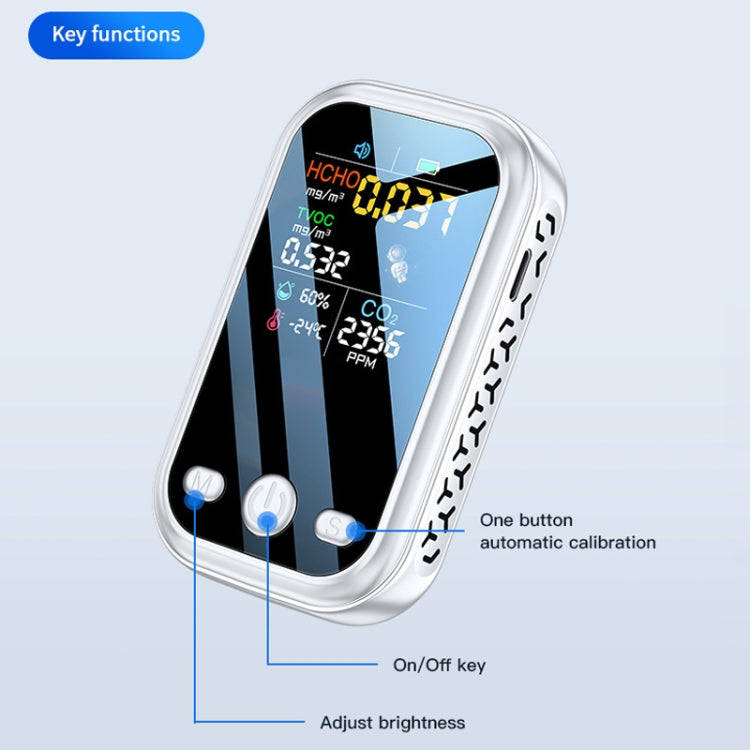 5 In 1  Air Quality Monitor TVOC HCHO CO2 Detector Temperature Humidity Tester(White)