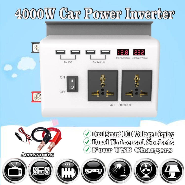 DC 12V To AC 220V Car Inverter Dual Socket 4USB