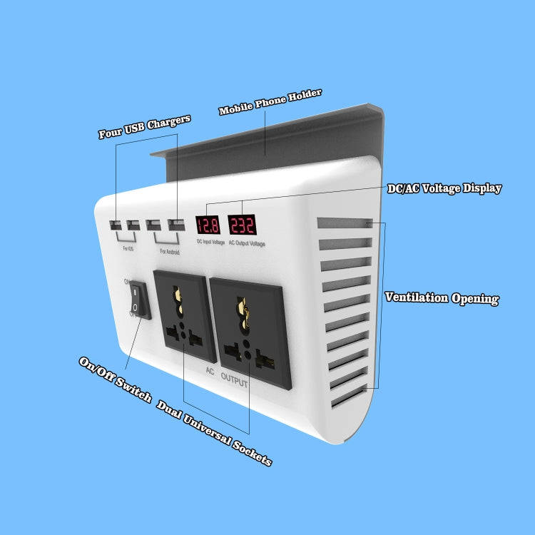 DC 12V To AC 220V Car Inverter Dual Socket 4USB