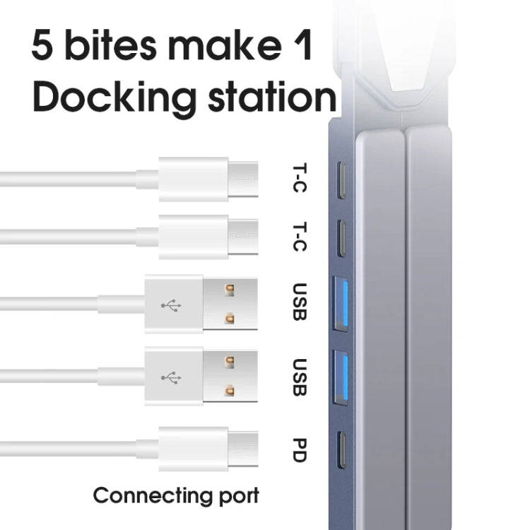 XY-1 5-In-1 Laptop Docking Station Stand Increased Folding Heat Dissipation HUB Bracket(Silver)