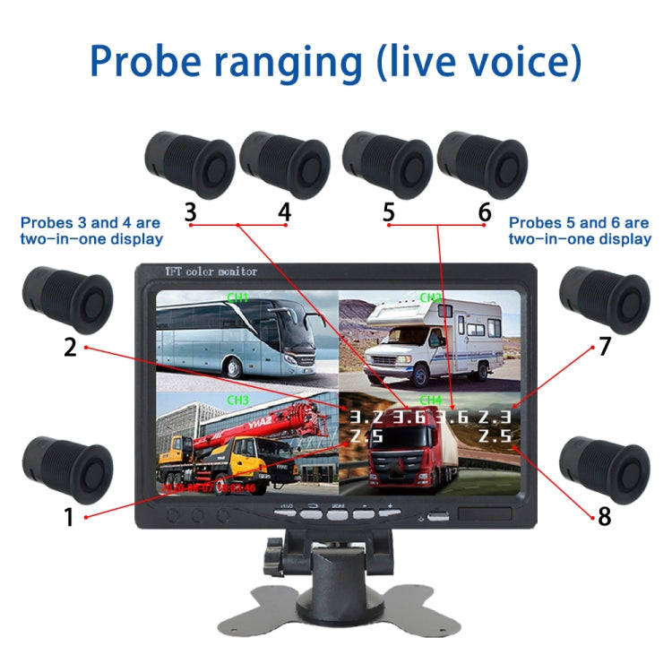 7 Inch Four-Way Monitor With Reverse Detection Digital Radar(PZ905)