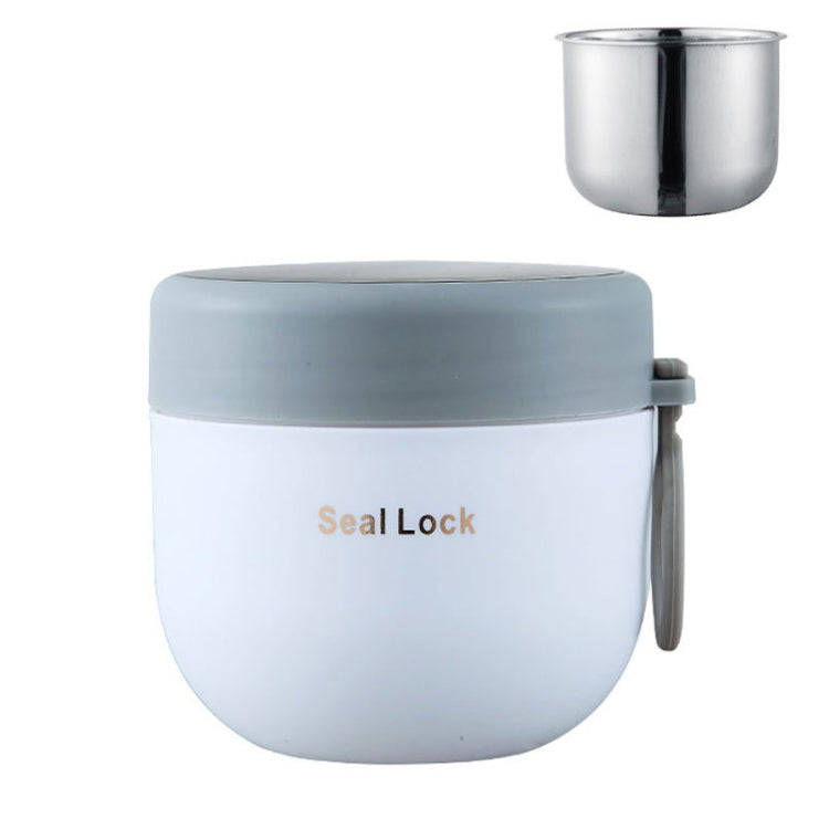 304 Stainless Steel Insulated Soup Bowl Oatmeal Breakfast Cup Portable Lunch Box, Color: 800ml White
