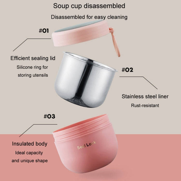 304 Stainless Steel Insulated Soup Bowl Oatmeal Breakfast Cup Portable Lunch Box, Color: 800ml White