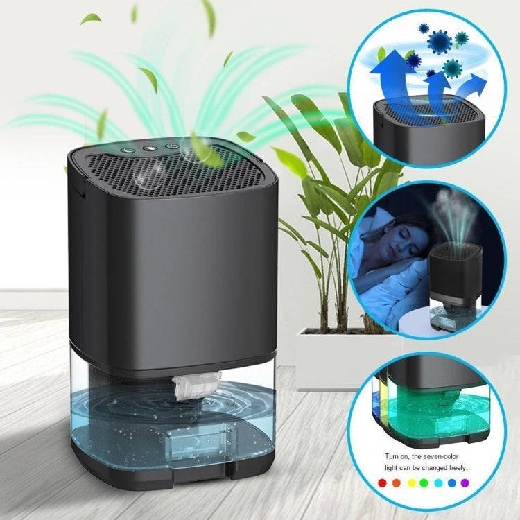 1L 36W Air Dehumidifier for Home Damp Drying Clothes with 7 colors Light EU Plug(White)