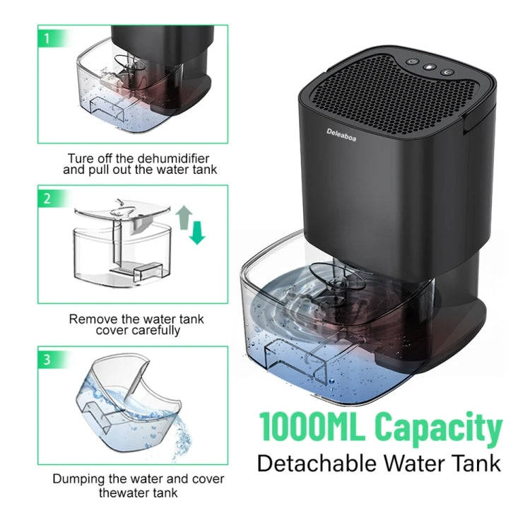 1L 36W Air Dehumidifier for Home Damp Drying Clothes with 7 colors Light EU Plug(White)