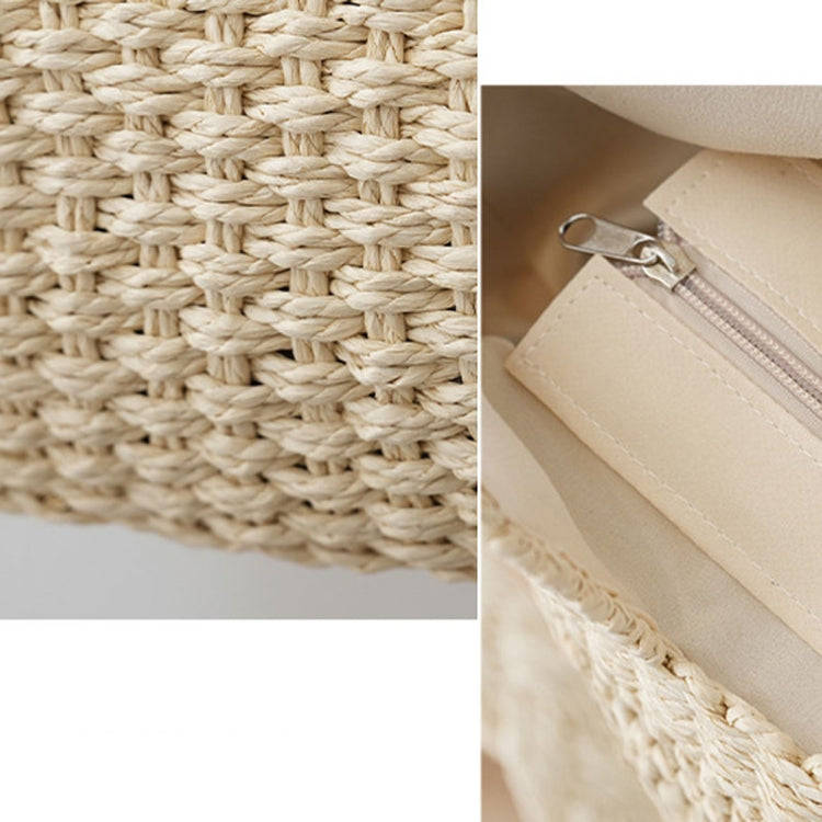 Knitting Straw Shoulder Bag Hollow Wave Large Capacity Tote Bag With Lining(Beige)