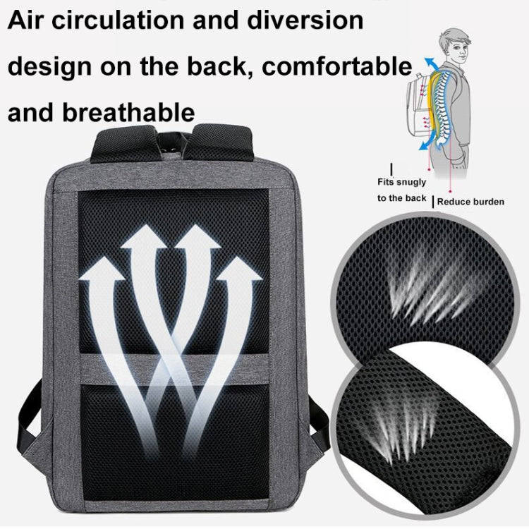 15 inch Multifunctional Waterproof Business Sports Laptop Backpack with USB Port(Black)