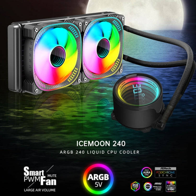 COOLMOON CM-YM-240T Digital ARGB Lens Edition Integrated Water Cooling CPU Cooler Temperature Dis...
