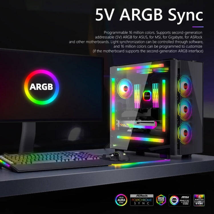 COOLMOON F300 Square Panoramic Glow ARGB Light Bar Desktop Computer Case Interior Decorative Ambi...