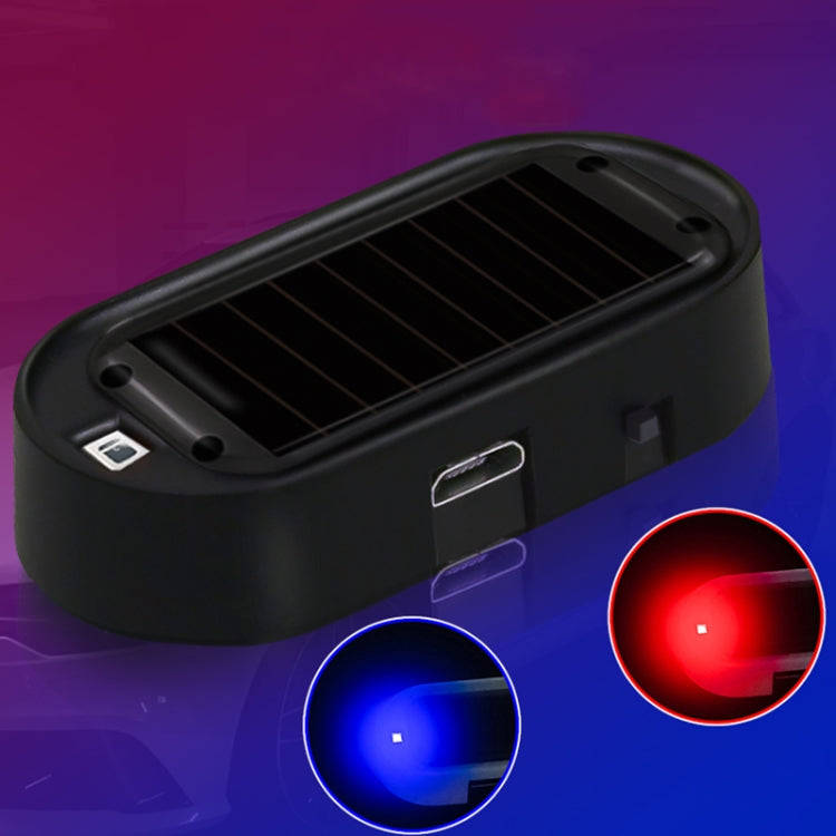 Car Solar Analog Anti-theft Device LED Warning Light(Black Shell Blue Light)