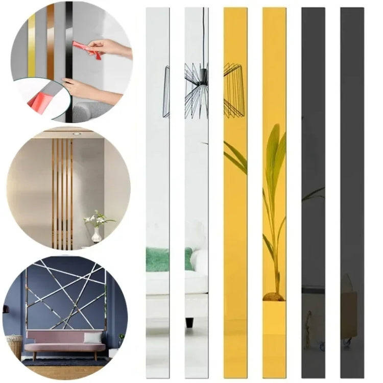 10pcs 1.5x100cm 3D Mirror Wall Stickers Beautiful Edge Decorative Strip Living Room TV Background...
