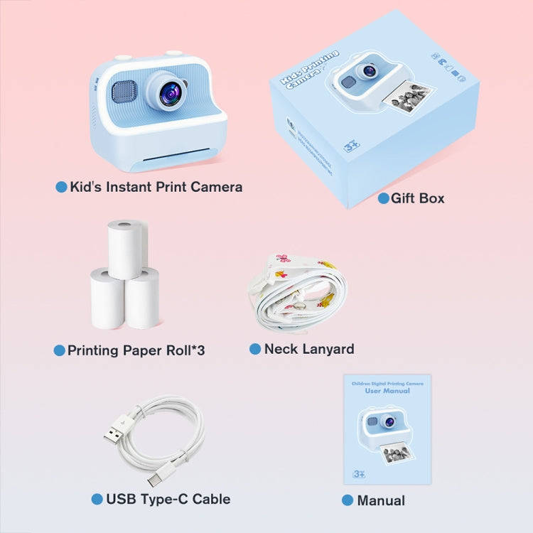 M8 2.4-Inch 1080P HD 2400W Pixel Dual-Camera Children Thermal Printing Camera, Color: Blue