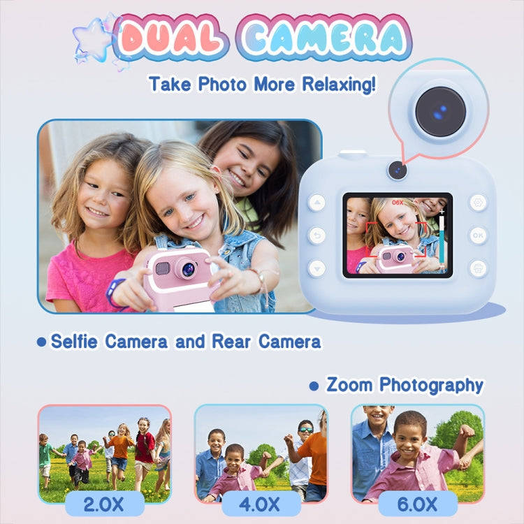 M8 2.4-Inch 1080P HD 2400W Pixel Dual-Camera Children Thermal Printing Camera, Color: Blue