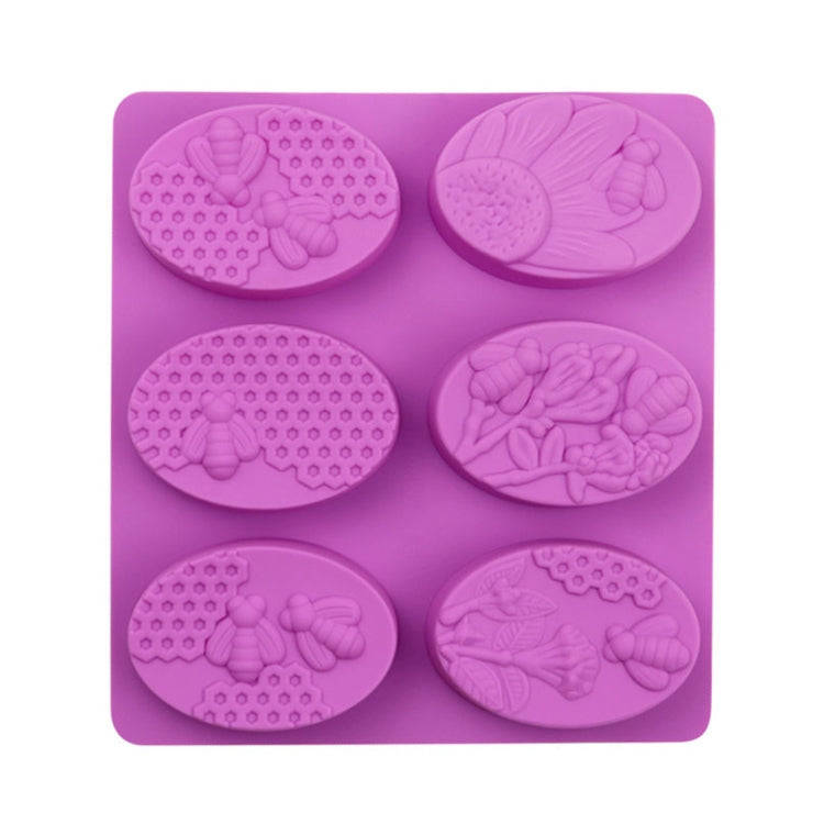 6 Grids Oarbone Bee Silicone Cake Mold Handmade Soap Pudding Mold(Purple)