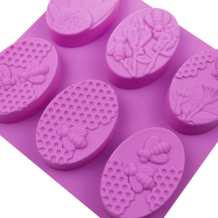 6 Grids Oarbone Bee Silicone Cake Mold Handmade Soap Pudding Mold(Purple)