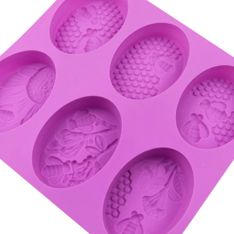 6 Grids Oarbone Bee Silicone Cake Mold Handmade Soap Pudding Mold(Purple)