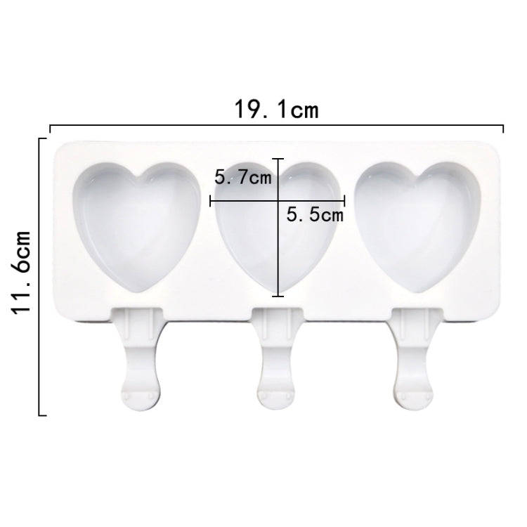 3 Grids Heart Shape Ice Cream Model DIY Pudding Mold Without Stick(White)