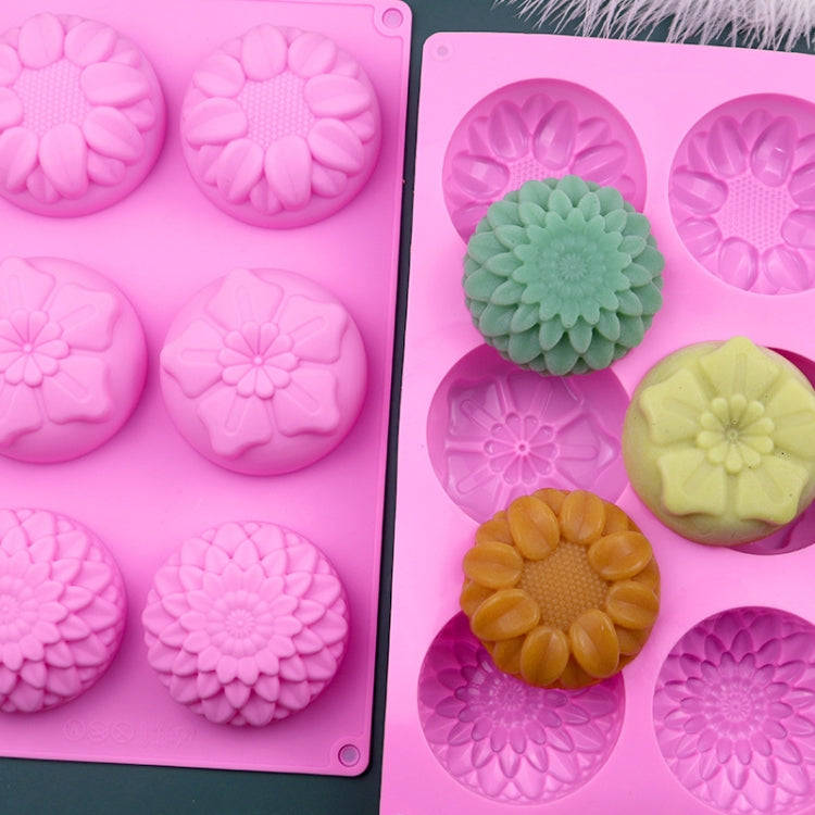 6 Grids 3 Groups Flower Shape Silicone Cake Mold Baking DIY Handmade Soap Model Sunflower Moon Ca...