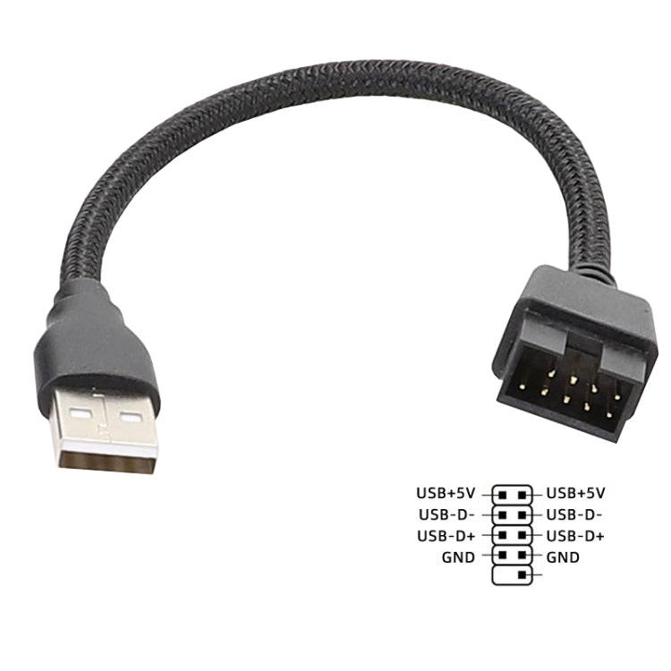 20cm USB-A Male To 9Pin Motherboard Built-In RGB Data To External U Port Adapter Cable(Black)