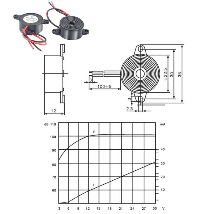 SFM-20B DC3-24V 95dB High Decibel Continuous Sound Alarm Active Piezo Buzzer