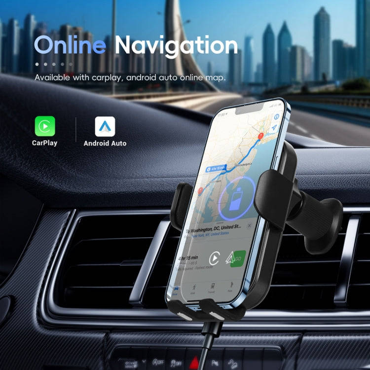 Fast Charging Retractable Recharging Cell Phone Holder With Wireless CarPlay Android Auto Functio...