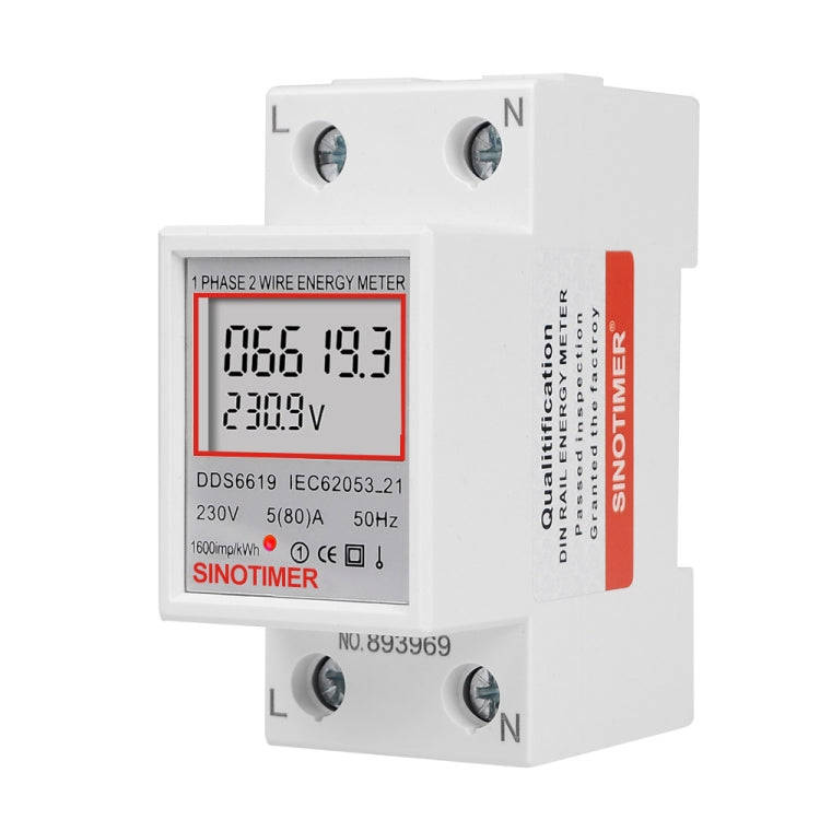SINOTIMER  DDS6619 80A 230V Din Rail Single Phase Energy Meter Voltage Current Power Meter Withou...