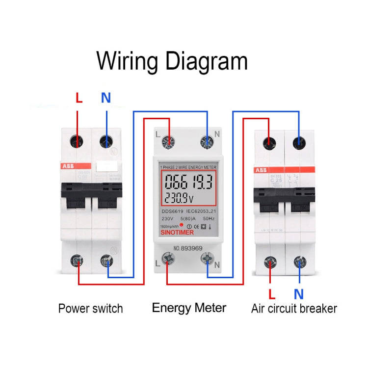 SINOTIMER  DDS6619 80A 230V Din Rail Single Phase Energy Meter Voltage Current Power Meter Withou...