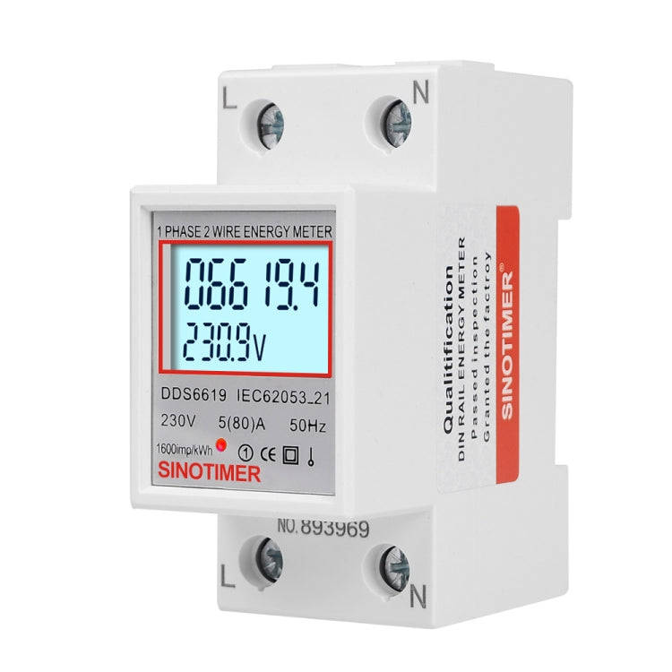 SINOTIMER  DDS6619 80A 230V Din Rail Single Phase Energy Meter Voltage Current Power Meter With B...
