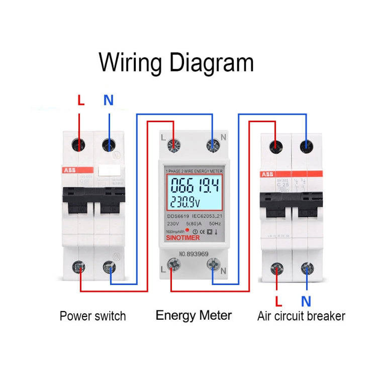 SINOTIMER  DDS6619 80A 230V Din Rail Single Phase Energy Meter Voltage Current Power Meter With B...