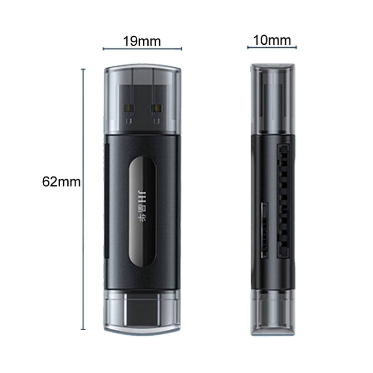 JINGHUA Type-C / USB2.0 TF+SD 2 In 1 Card Reader Multi-function Reader(Black)