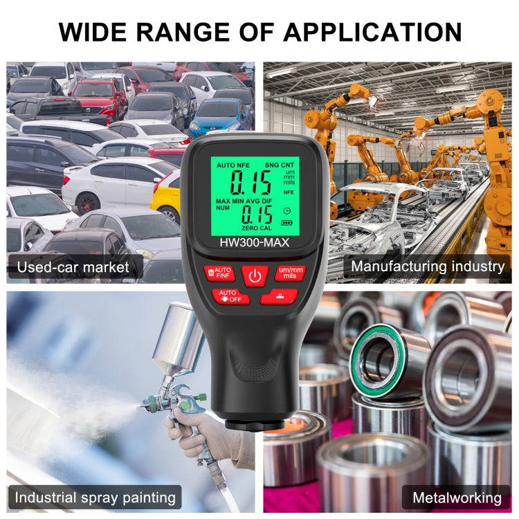 HW300-MAX Coating Thickness Gauge Anti-skid Paint Film Tester(Black)