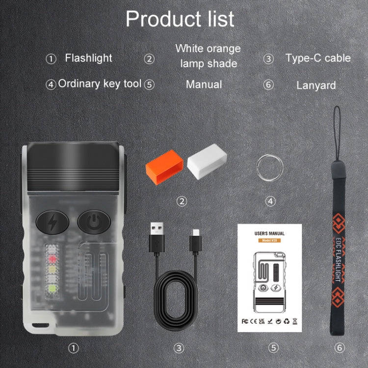 V20 Portable Keychain Light Rechargeable Bright Mini Flashlight(White Red Light)
